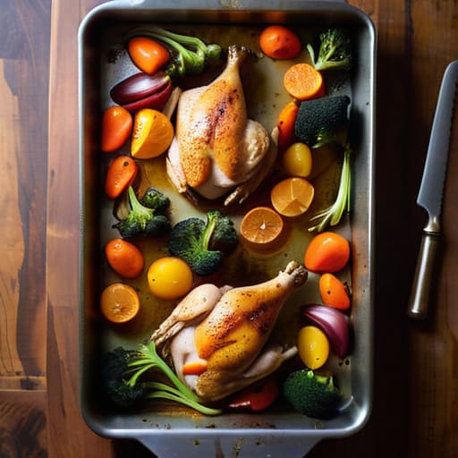Sheet Pan Chicken and Veggies on baking sheet.