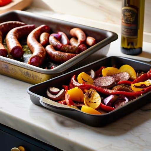 Sheet pan Sausage, Peppers, and Onions.