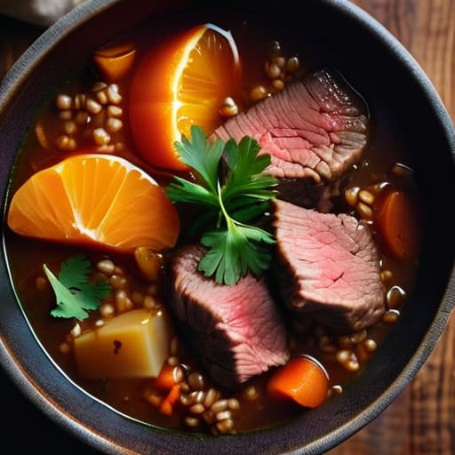 Hearty Beef and Barley Stew in slow cooker.