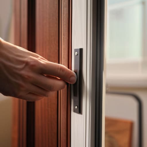 Person weatherstripping a door for energy efficiency.