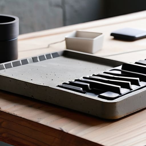 Handmade concrete Brutalist Desk Organizers.